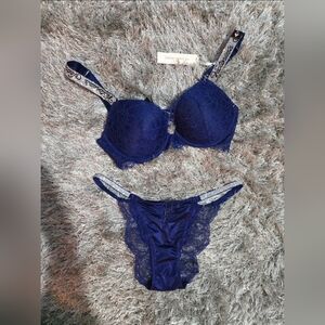 Victoria's Secret Navy Lace Bra and Panty Set